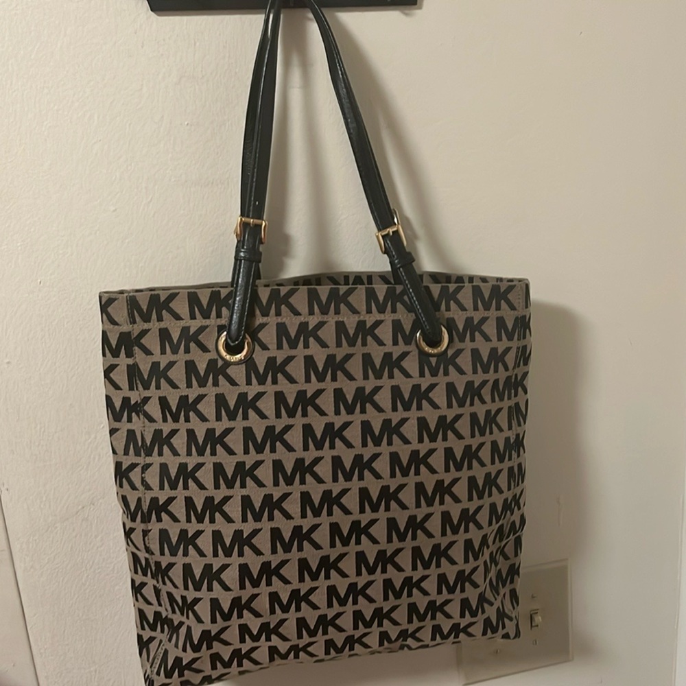 Michael Kors Black and Tan Tote Bag with Signature Design
